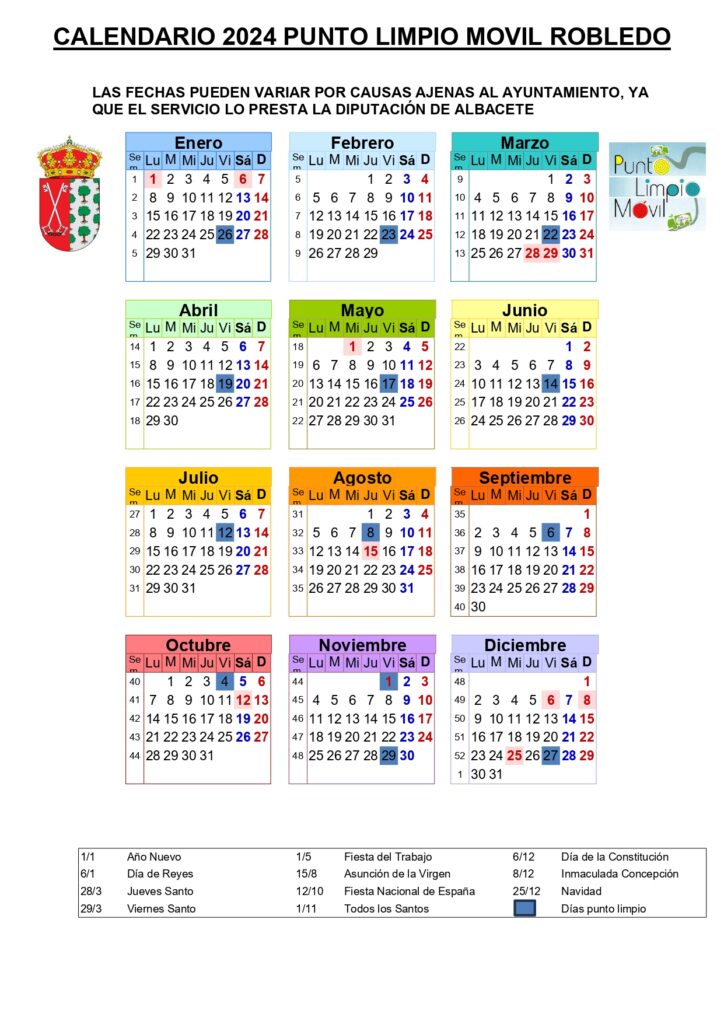 Calendario del punto limpio movil